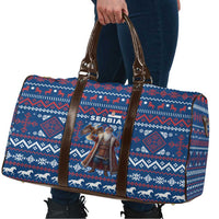 Serbia Christmas Travel Bag with Traditional Santa Eagle Serbian Coat of Arms and Blue Red White Folk Pattern Design - Wonder Print Shop