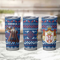 Serbia Christmas Tumbler Cup with Traditional Santa Eagle Serbian Coat of Arms and Blue Red White Folk Pattern Design - Wonder Print Shop