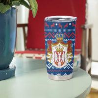 Serbia Christmas Tumbler Cup with Traditional Santa Eagle Serbian Coat of Arms and Blue Red White Folk Pattern Design - Wonder Print Shop