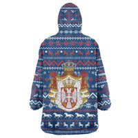 Serbia Christmas Wearable Blanket Hoodie with Traditional Santa Eagle Serbian Coat of Arms and Blue Red White Folk Pattern Design - Wonder Print Shop