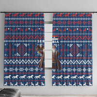 Serbia Christmas Window Curtain with Traditional Santa Eagle Serbian Coat of Arms and Blue Red White Folk Pattern Design - Wonder Print Shop
