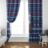 Serbia Christmas Window Curtain with Traditional Santa Eagle Serbian Coat of Arms and Blue Red White Folk Pattern Design - Wonder Print Shop