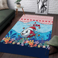 Malta Christmas Area Rug with Santa Fish Malta Flag Coral Reef and Red Blue Festive Pattern Design - Wonder Print Shop