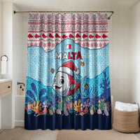 Malta Christmas Bathroom Set with Santa Fish Malta Flag Coral Reef and Red Blue Festive Pattern Design - Wonder Print Shop