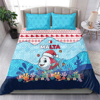 Malta Christmas Bedding Set with Santa Fish Malta Flag Coral Reef and Red Blue Festive Pattern Design - Wonder Print Shop