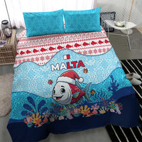 Malta Christmas Bedding Set with Santa Fish Malta Flag Coral Reef and Red Blue Festive Pattern Design - Wonder Print Shop