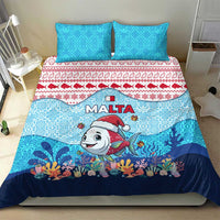 Malta Christmas Bedding Set with Santa Fish Malta Flag Coral Reef and Red Blue Festive Pattern Design - Wonder Print Shop