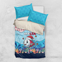 Malta Christmas Bedding Set with Santa Fish Malta Flag Coral Reef and Red Blue Festive Pattern Design - Wonder Print Shop