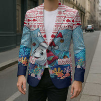 Malta Christmas Blazer with Santa Fish Malta Flag Coral Reef and Red Blue Festive Pattern Design - Wonder Print Shop