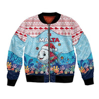 Malta Christmas Bomber Jacket with Santa Fish Malta Flag Coral Reef and Red Blue Festive Pattern Design - Wonder Print Shop
