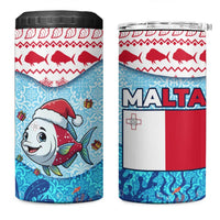 Malta Christmas 4 in 1 Can Cooler Tumbler with Santa Fish Malta Flag Coral Reef and Red Blue Festive Pattern Design - Wonder Print Shop