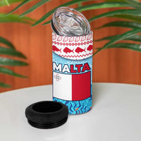 Malta Christmas 4 in 1 Can Cooler Tumbler with Santa Fish Malta Flag Coral Reef and Red Blue Festive Pattern Design - Wonder Print Shop