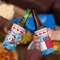 Malta Christmas 4 in 1 Can Cooler Tumbler with Santa Fish Malta Flag Coral Reef and Red Blue Festive Pattern Design - Wonder Print Shop