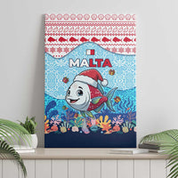 Malta Christmas Canvas Wall Art with Santa Fish Malta Flag Coral Reef and Red Blue Festive Pattern Design - Wonder Print Shop