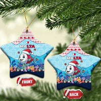 Malta Christmas Ceramic Ornament with Santa Fish Malta Flag Coral Reef and Red Blue Festive Pattern Design - Wonder Print Shop