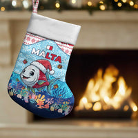 Malta Christmas Stocking with Santa Fish Malta Flag Coral Reef and Red Blue Festive Pattern Design - Wonder Print Shop