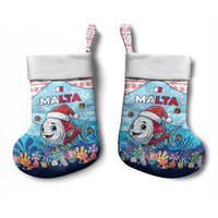 Malta Christmas Stocking with Santa Fish Malta Flag Coral Reef and Red Blue Festive Pattern Design - Wonder Print Shop