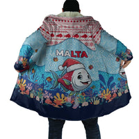 Malta Christmas Cloak with Santa Fish Malta Flag Coral Reef and Red Blue Festive Pattern Design - Wonder Print Shop