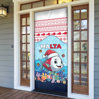 Malta Christmas Door Cover with Santa Fish Malta Flag Coral Reef and Red Blue Festive Pattern Design - Wonder Print Shop