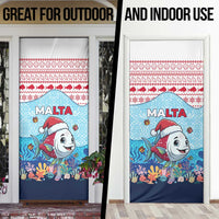 Malta Christmas Door Cover with Santa Fish Malta Flag Coral Reef and Red Blue Festive Pattern Design - Wonder Print Shop
