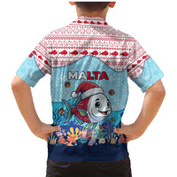 Malta Christmas Family Matching Mermaid Dress and Hawaiian Shirt with Santa Fish Malta Flag Coral Reef and Red Blue Festive Pattern Design - Wonder Print Shop