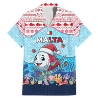 Malta Christmas Family Matching Mermaid Dress and Hawaiian Shirt with Santa Fish Malta Flag Coral Reef and Red Blue Festive Pattern Design - Wonder Print Shop