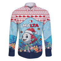 Malta Christmas Family Matching Mermaid Dress and Hawaiian Shirt with Santa Fish Malta Flag Coral Reef and Red Blue Festive Pattern Design - Wonder Print Shop