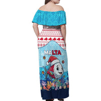 Malta Christmas Family Matching Off Shoulder Maxi Dress and Hawaiian Shirt with Santa Fish Malta Flag Coral Reef and Red Blue Festive Pattern Design - Wonder Print Shop