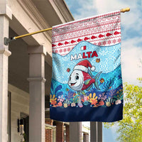 Malta Christmas Garden Flag with Santa Fish Malta Flag Coral Reef and Red Blue Festive Pattern Design - Wonder Print Shop