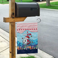 Malta Christmas Garden Flag with Santa Fish Malta Flag Coral Reef and Red Blue Festive Pattern Design - Wonder Print Shop