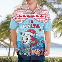 Malta Christmas Hawaiian Shirt with Santa Fish Malta Flag Coral Reef and Red Blue Festive Pattern Design - Wonder Print Shop