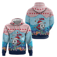 Malta Christmas Hoodie with Santa Fish Malta Flag Coral Reef and Red Blue Festive Pattern Design - Wonder Print Shop