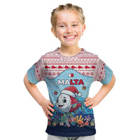 Malta Christmas Kid T Shirt with Santa Fish Malta Flag Coral Reef and Red Blue Festive Pattern Design - Wonder Print Shop