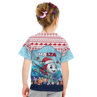 Malta Christmas Kid T Shirt with Santa Fish Malta Flag Coral Reef and Red Blue Festive Pattern Design - Wonder Print Shop