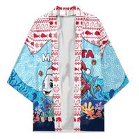 Malta Christmas Kimono with Santa Fish Malta Flag Coral Reef and Red Blue Festive Pattern Design - Wonder Print Shop