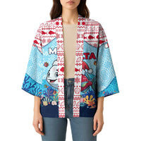 Malta Christmas Kimono with Santa Fish Malta Flag Coral Reef and Red Blue Festive Pattern Design - Wonder Print Shop