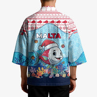 Malta Christmas Kimono with Santa Fish Malta Flag Coral Reef and Red Blue Festive Pattern Design - Wonder Print Shop