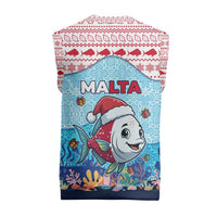 Malta Christmas Knitted V-Neck Vest with Santa Fish Malta Flag Coral Reef and Red Blue Festive Pattern Design - Wonder Print Shop