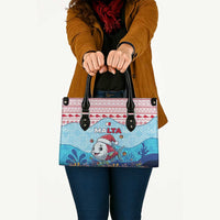 Malta Christmas Leather Bag with Santa Fish Malta Flag Coral Reef and Red Blue Festive Pattern Design - Wonder Print Shop