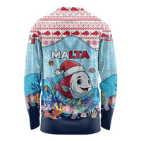 Malta Christmas Long Sleeve Shirt with Santa Fish Malta Flag Coral Reef and Red Blue Festive Pattern Design - Wonder Print Shop