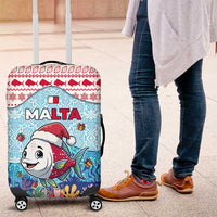 Malta Christmas Luggage Cover with Santa Fish Malta Flag Coral Reef and Red Blue Festive Pattern Design - Wonder Print Shop