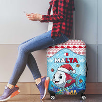 Malta Christmas Luggage Cover with Santa Fish Malta Flag Coral Reef and Red Blue Festive Pattern Design - Wonder Print Shop