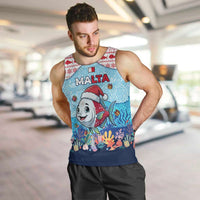 Malta Christmas Men Tank Top with Santa Fish Malta Flag Coral Reef and Red Blue Festive Pattern Design - Wonder Print Shop