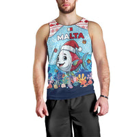 Malta Christmas Men Tank Top with Santa Fish Malta Flag Coral Reef and Red Blue Festive Pattern Design - Wonder Print Shop