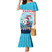 Malta Christmas Mermaid Dress with Santa Fish Malta Flag Coral Reef and Red Blue Festive Pattern Design - Wonder Print Shop