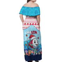 Malta Christmas Off Shoulder Maxi Dress with Santa Fish Malta Flag Coral Reef and Red Blue Festive Pattern Design - Wonder Print Shop