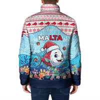 Malta Christmas Padded Jacket with Santa Fish Malta Flag Coral Reef and Red Blue Festive Pattern Design - Wonder Print Shop