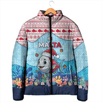 Malta Christmas Padded Jacket with Santa Fish Malta Flag Coral Reef and Red Blue Festive Pattern Design - Wonder Print Shop