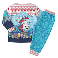 Malta Christmas Pajama Set with Santa Fish Malta Flag Coral Reef and Red Blue Festive Pattern Design - Wonder Print Shop