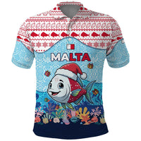 Malta Christmas Polo Shirt with Santa Fish Malta Flag Coral Reef and Red Blue Festive Pattern Design - Wonder Print Shop